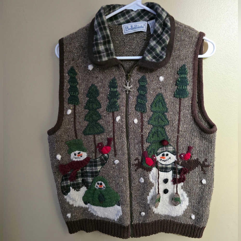 Green and Brown Winter Vest with Festive Embroidery